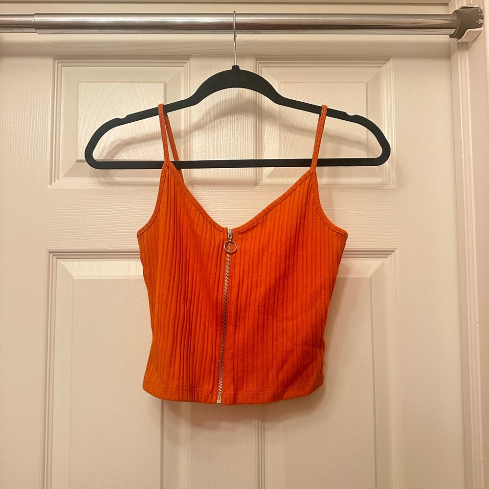 Garage Orange Ribbed Zip-Front Cami